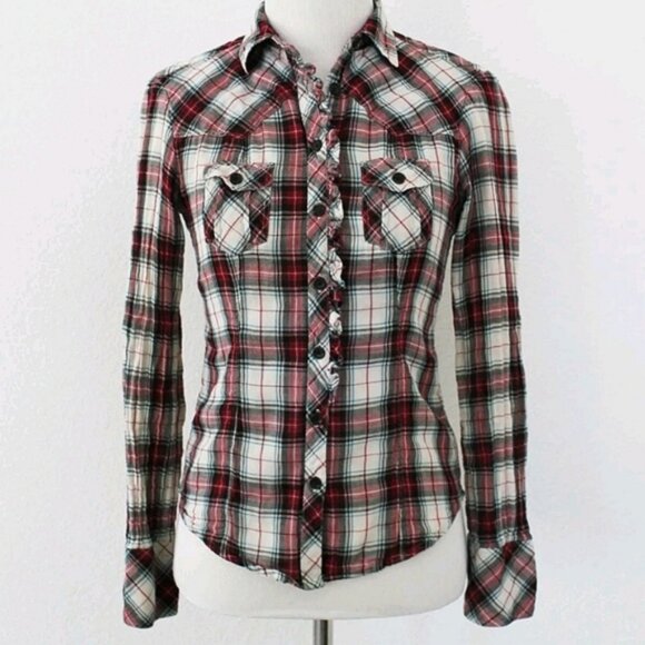 Vintage GAP Country Cowgirl Women's 100% Cotton Cottagecore Ruffled Plaid - Picture 2 of 16